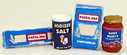 Dollhouse Miniature Pasta Set - Linguine, Campanelle, Sauce, Salt
